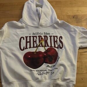 Aelfric Eden women’s CHERRIES Graphic Hoodie - White w Red Cherry Print size S